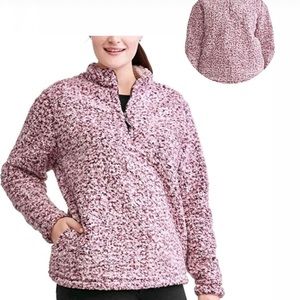 Time and Tru Sherpa Fuzzy Fluffly Pullover Outdoor 1/4 Zipper Jacket Sz Small